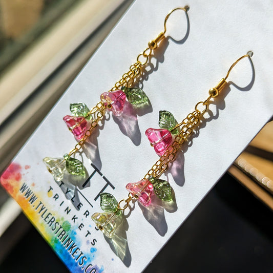 Glass Flower Dangle Earrings - Red/Pink/Yellow