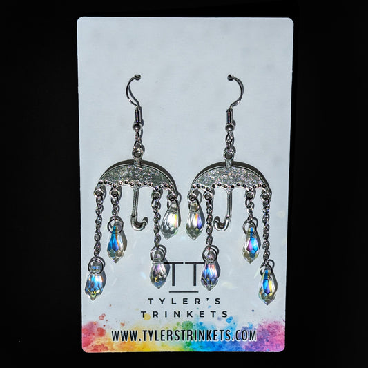 Iridescent Raindrop Umbrella Dangle Earrings