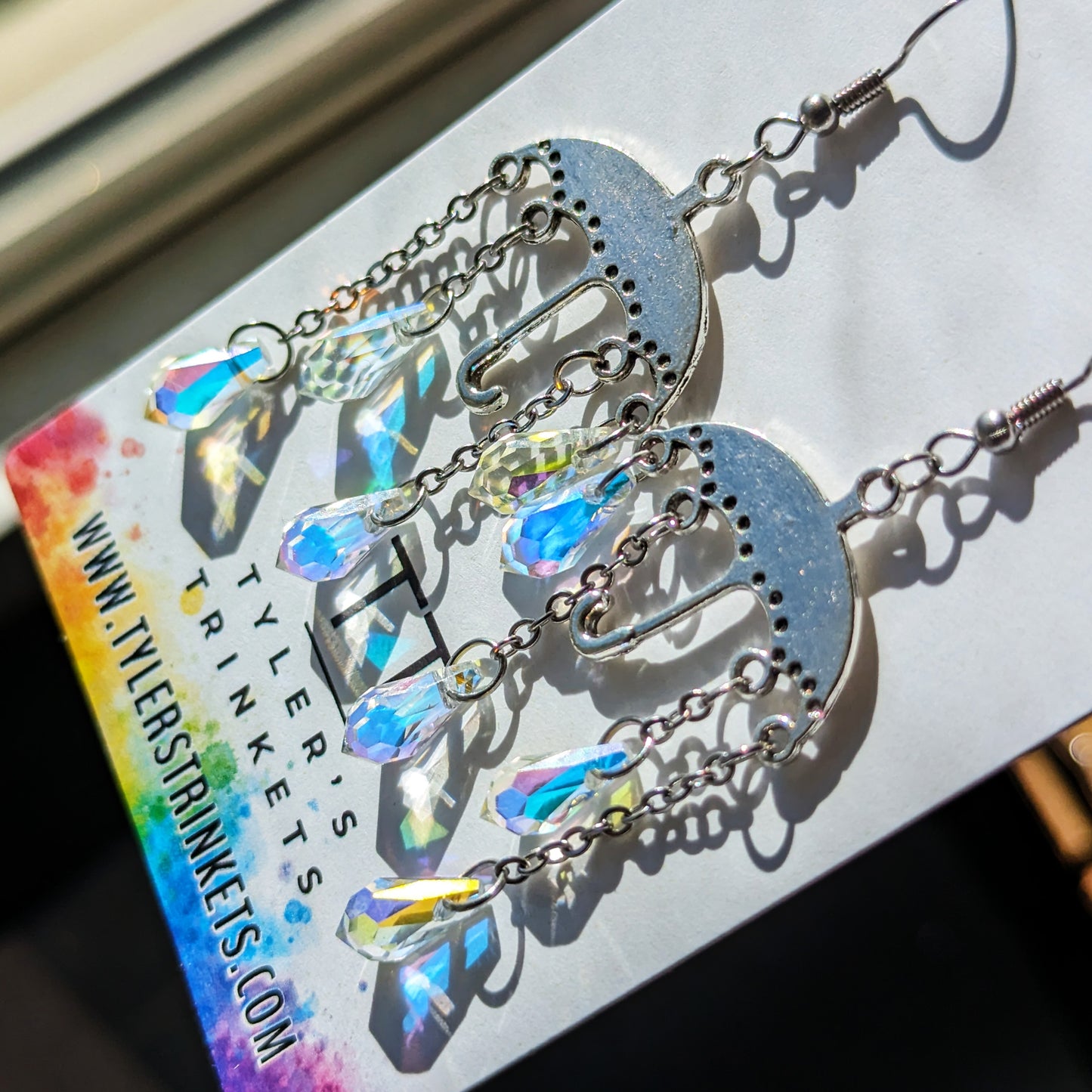 Iridescent Raindrop Umbrella Dangle Earrings