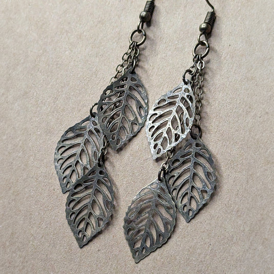 Cascading Leaves Dangle Earrings - Antique Bronze