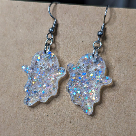 Iridescent Glitter Ghost Dangle Earrings