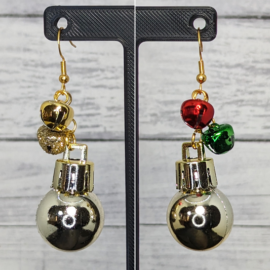 Holiday Ornament & Bells Dangle Earrings