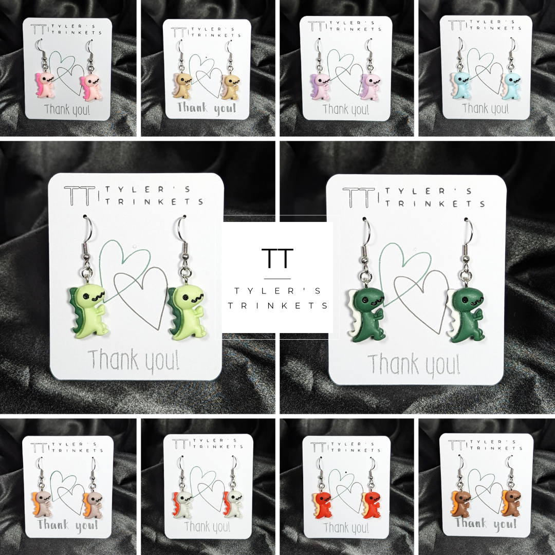 Colorful Dinosaur T-Rex Dangle Earrings