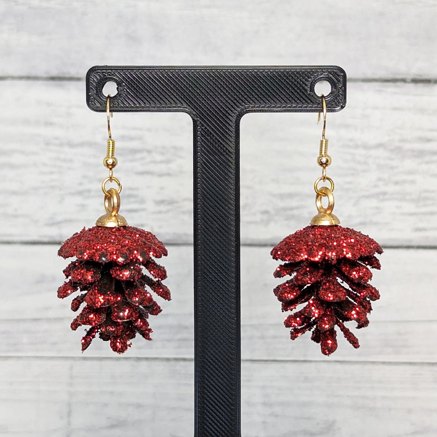 Holiday Glitter Pinecone Dangle Earrings