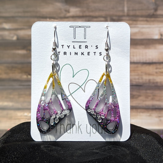 Fluttering Radiance - Nonbinary Pride Butterfly Wing Earrings