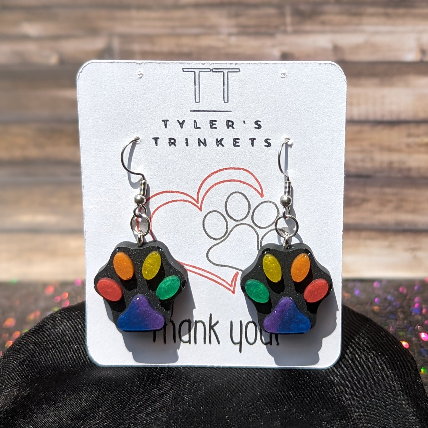 Rainbow Toe Beans - Paw Print Resin Dangle Earrings