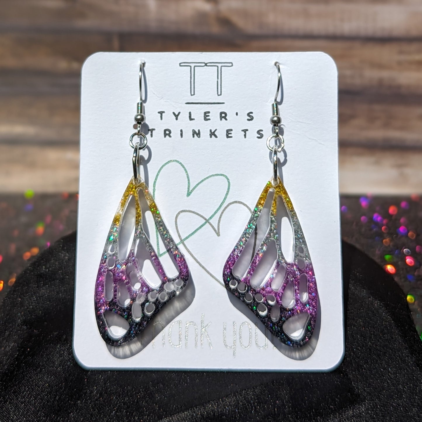 Fluttering Radiance - Nonbinary Pride Butterfly Wing Earrings