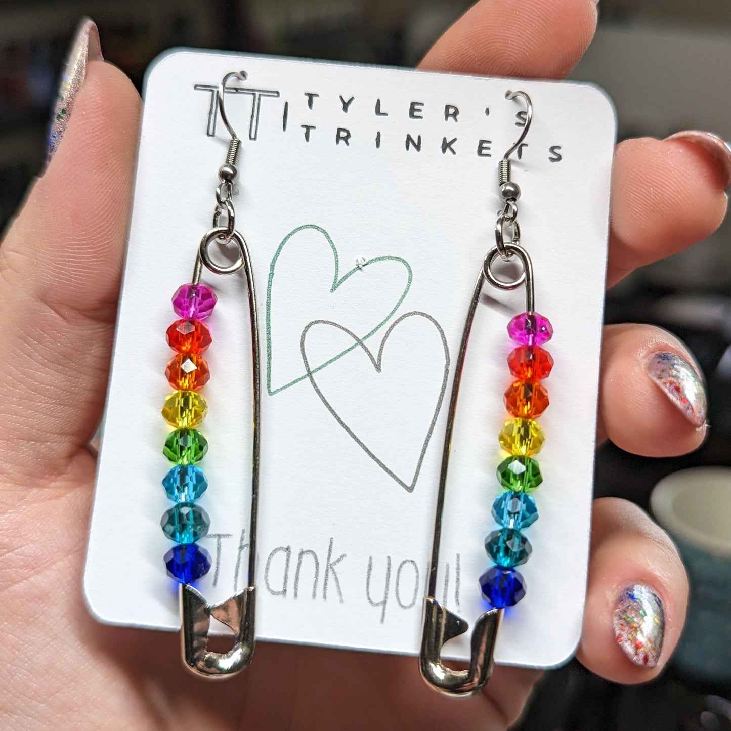 Vibrant Virtuoso - Rainbow Safety Pin Dangle Earrings