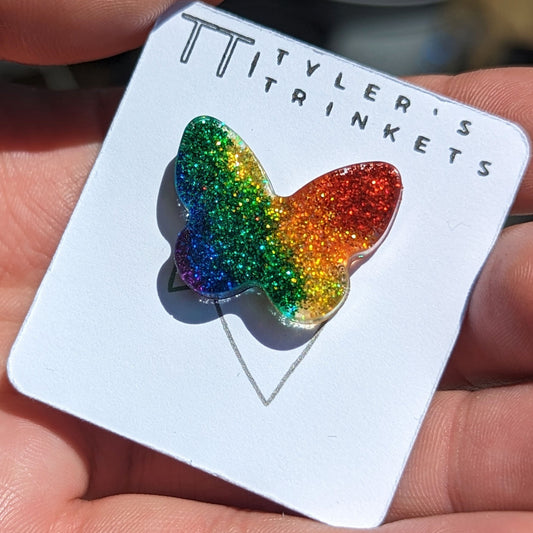 Glittery Rainbow Glitter Butterfly Pin