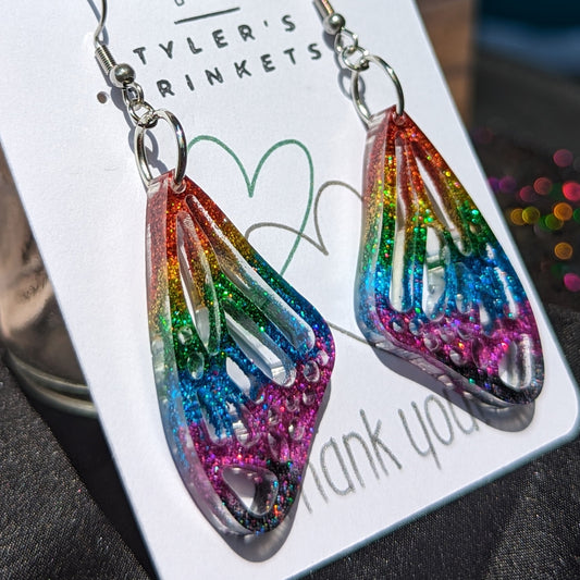 Fluttering Radiance - Rainbow Glitter Butterfly Wing Earrings