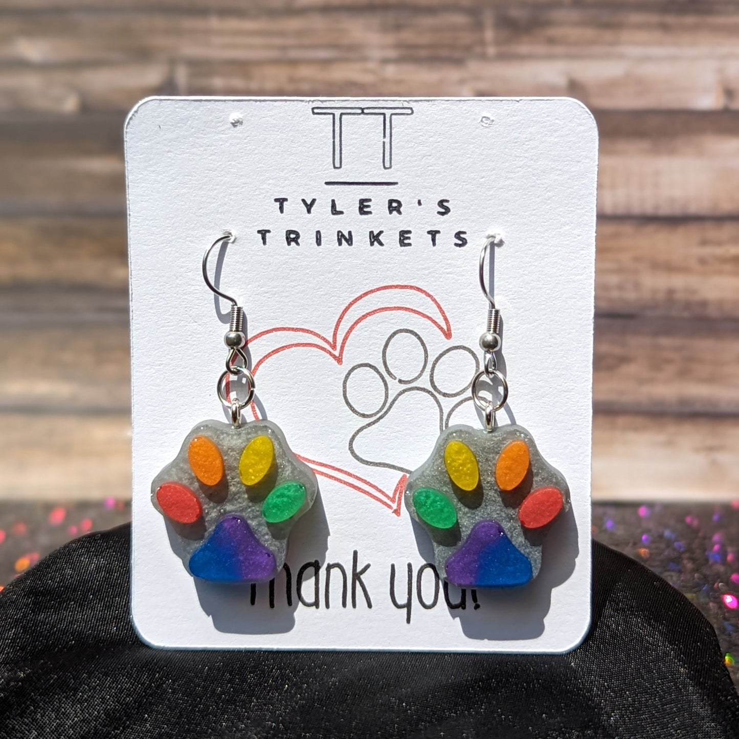 Rainbow Toe Beans - Paw Print Resin Dangle Earrings