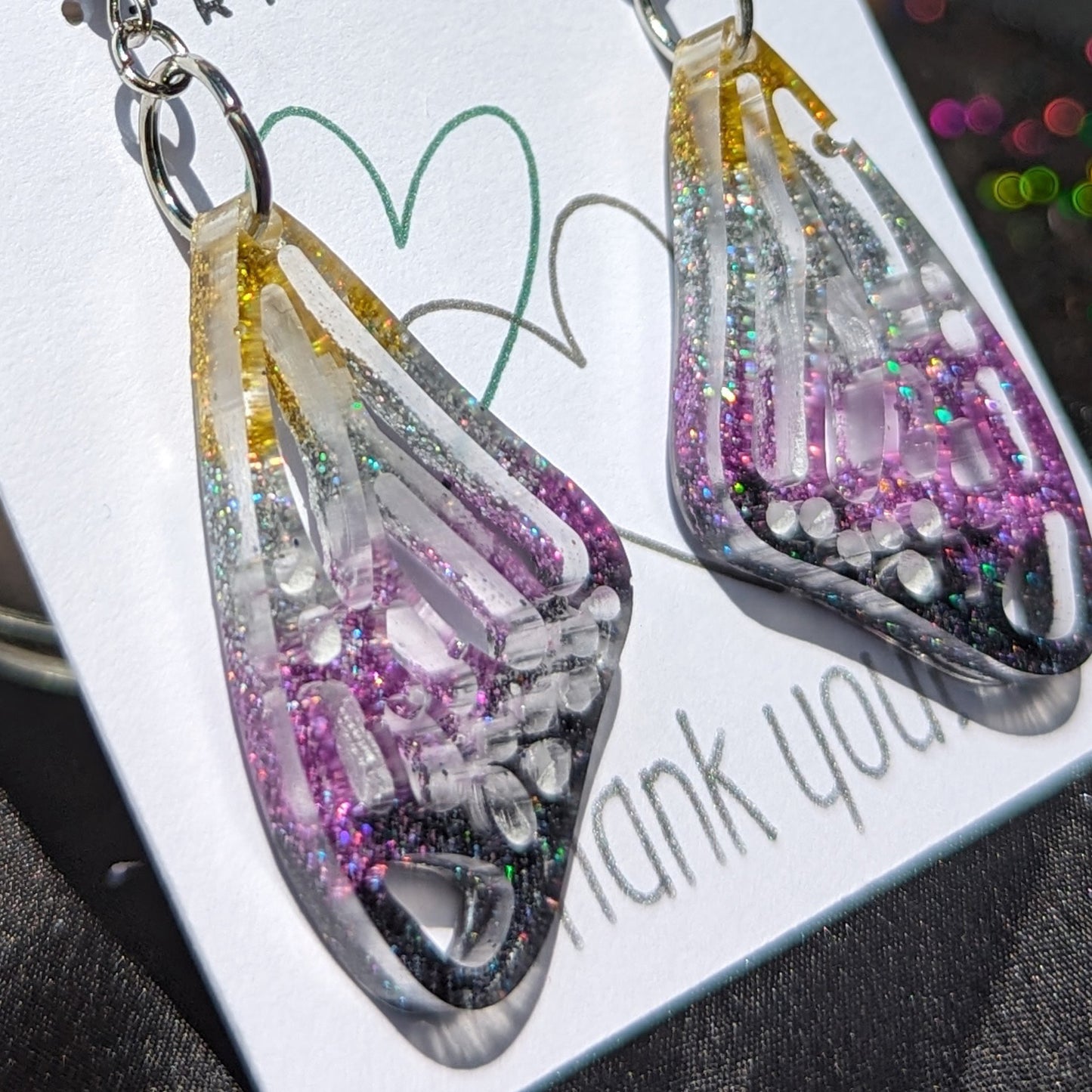 Fluttering Radiance - Nonbinary Pride Butterfly Wing Earrings
