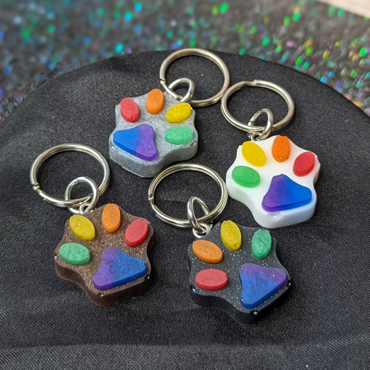 Rainbow Toe Beans - Paw Print Resin Keychain
