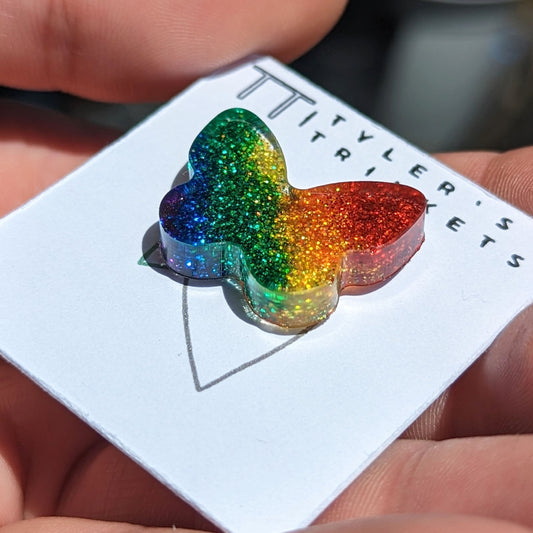Glittery Rainbow Glitter Butterfly Pin
