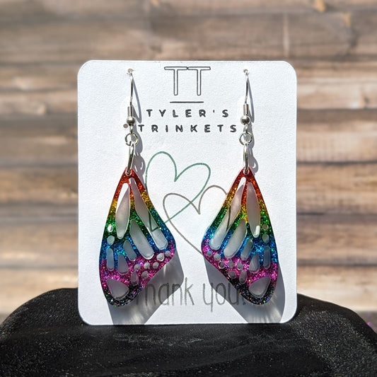 Fluttering Radiance - Rainbow Glitter Butterfly Wing Earrings