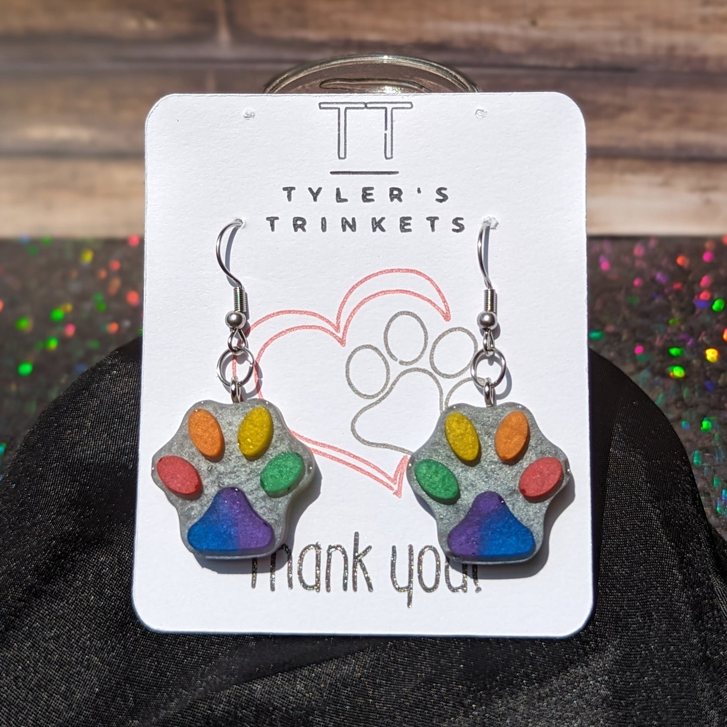 Rainbow Toe Beans - Paw Print Resin Dangle Earrings
