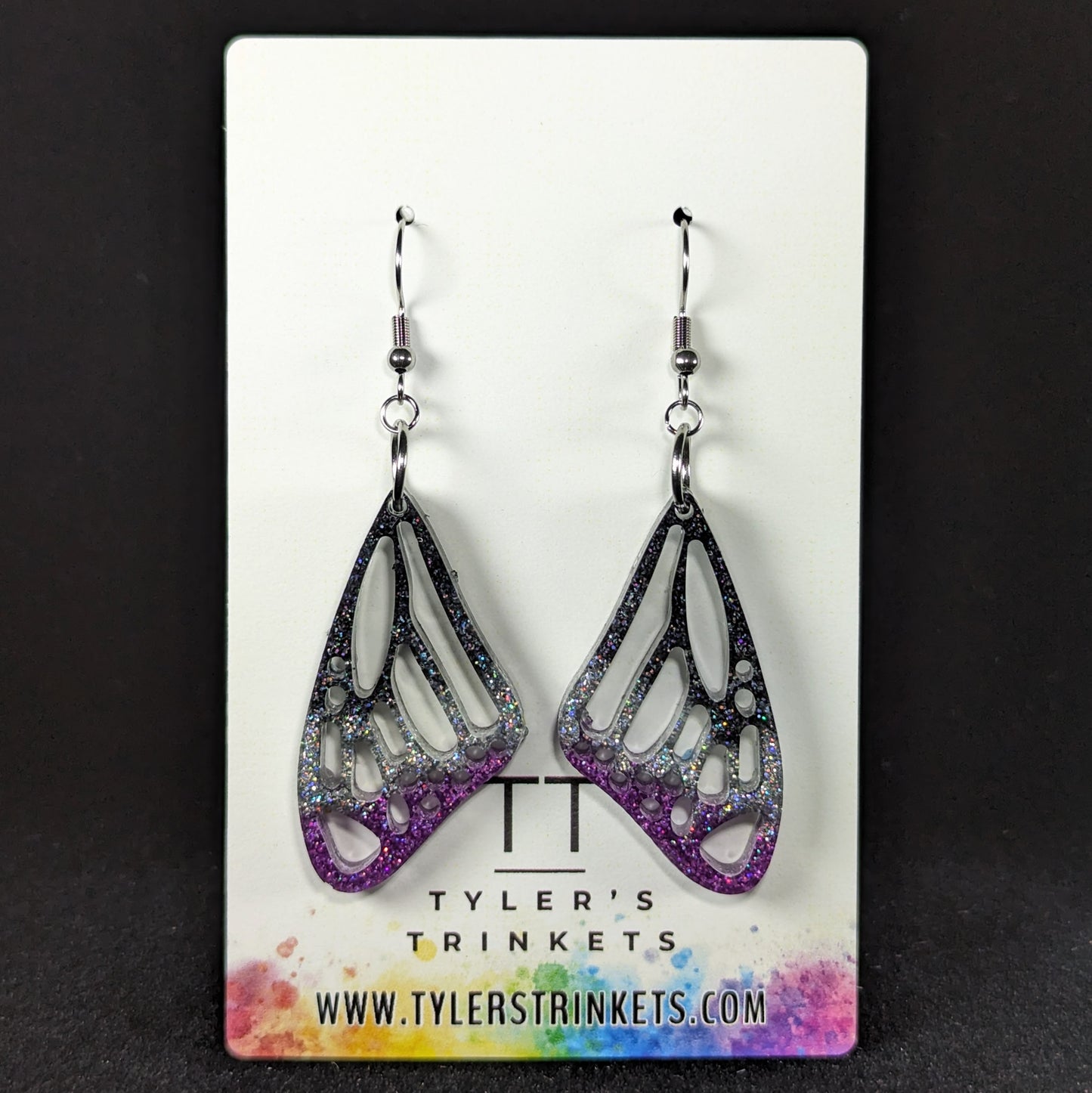 Fluttering Radiance - Asexual Pride Butterfly Wing Earrings