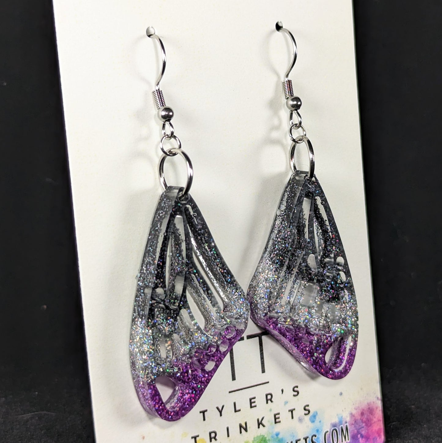 Fluttering Radiance - Asexual Pride Butterfly Wing Earrings