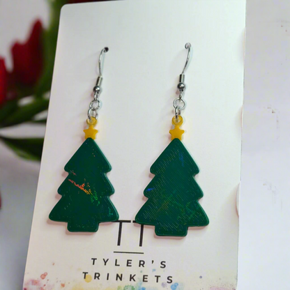 Green Holo Tree Dangle Earrings