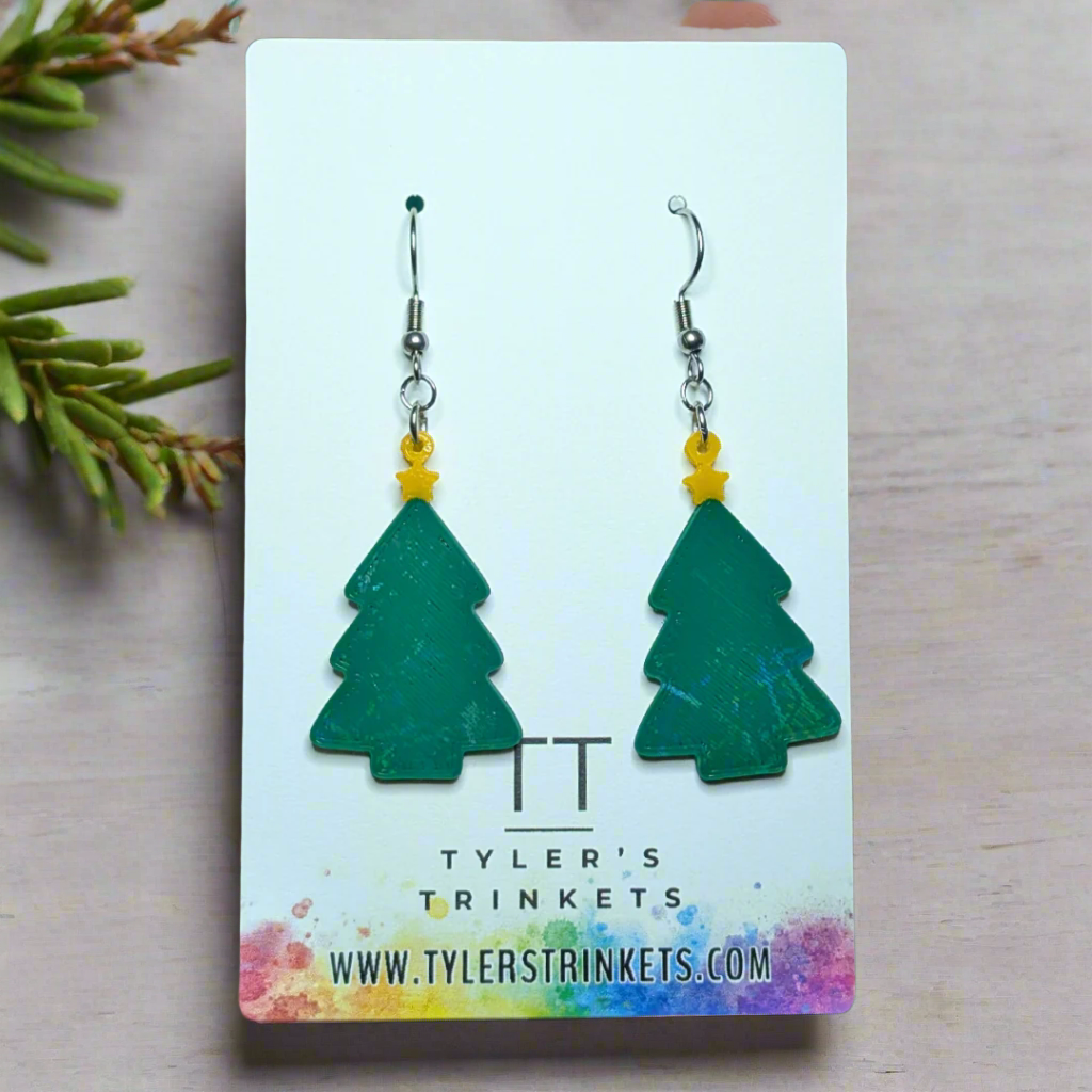 Green Holo Tree Dangle Earrings