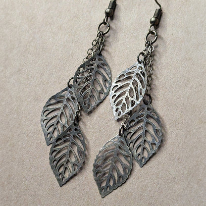 Cascading Leaves Dangle Earrings - Antique Bronze