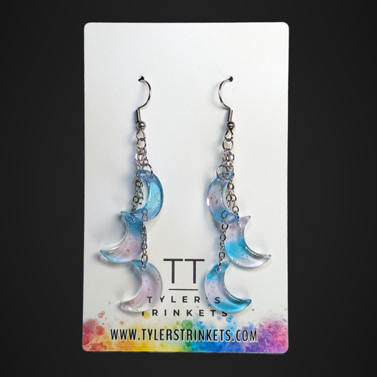 Moon Trio Glass Dangle Earrings