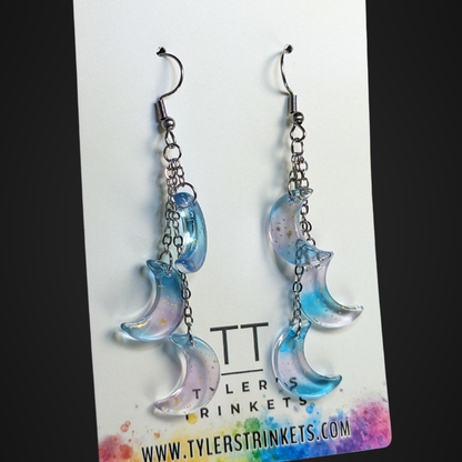 Moon Trio Glass Dangle Earrings