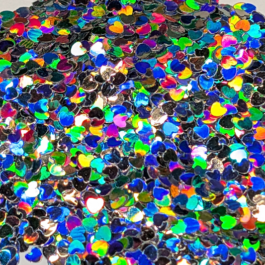Heart Nail Art Glitter - Holographic Silver