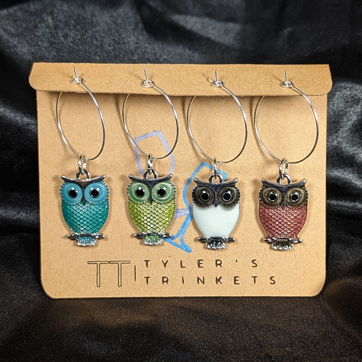 Owl Enamel Wine Charms