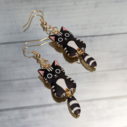 Cat Metal Dangle Earrings with Swinging Tail