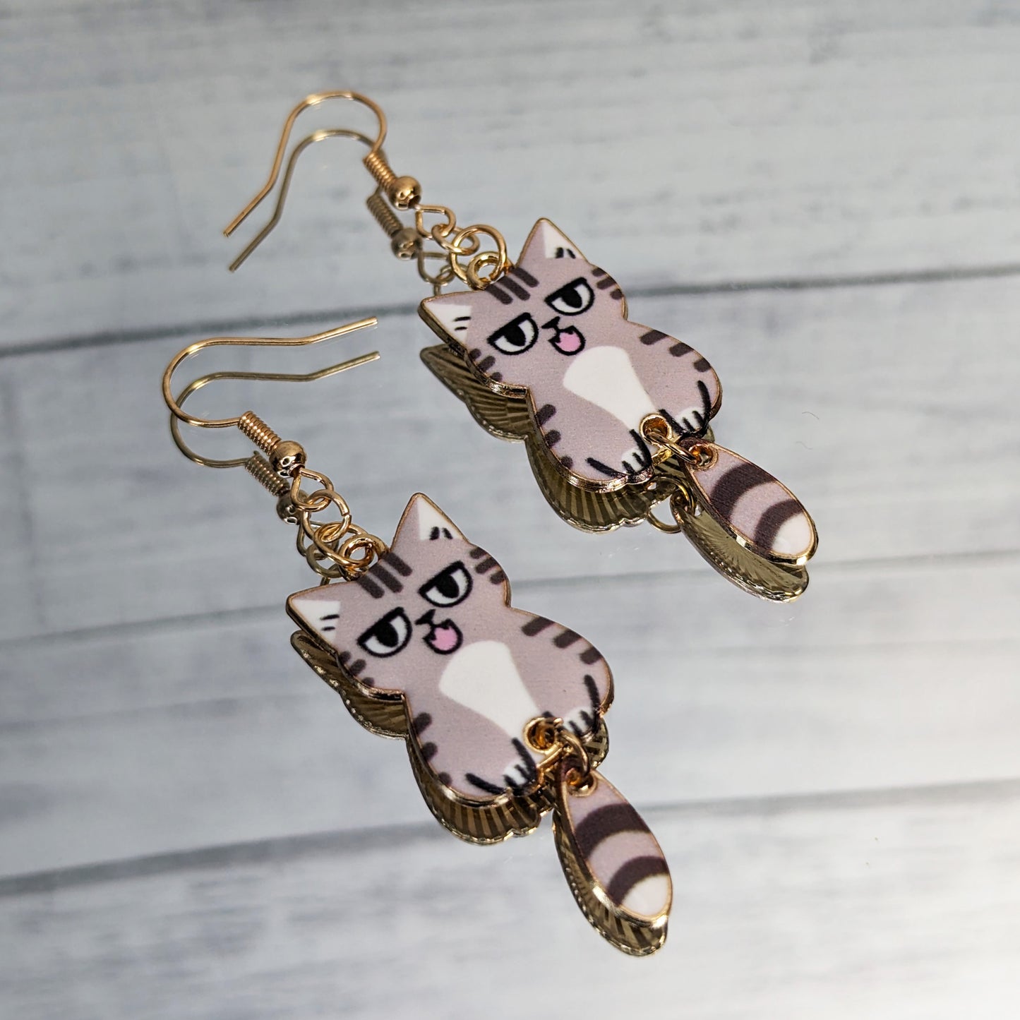 Cat Metal Dangle Earrings with Swinging Tail