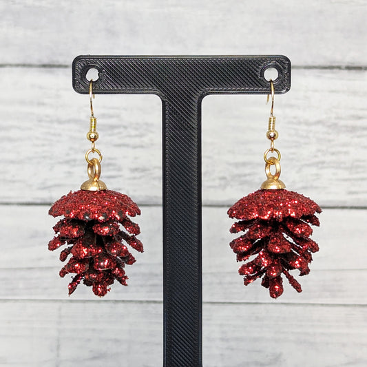 Holiday Glitter Pinecone Dangle Earrings