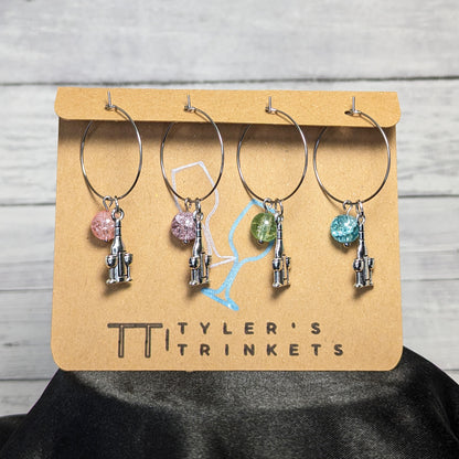 Metal Bottle & Glasses - Wine Charms