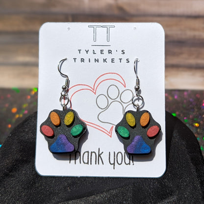 Rainbow Toe Beans - Paw Print Resin Dangle Earrings
