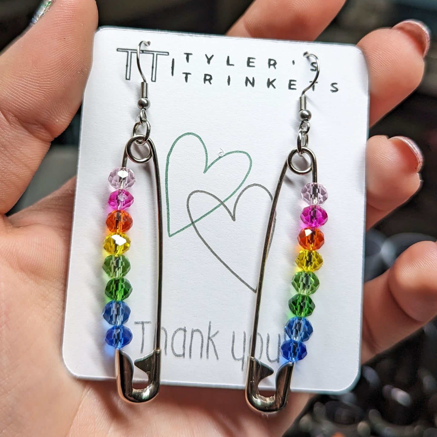 Vibrant Virtuoso - Rainbow Safety Pin Dangle Earrings