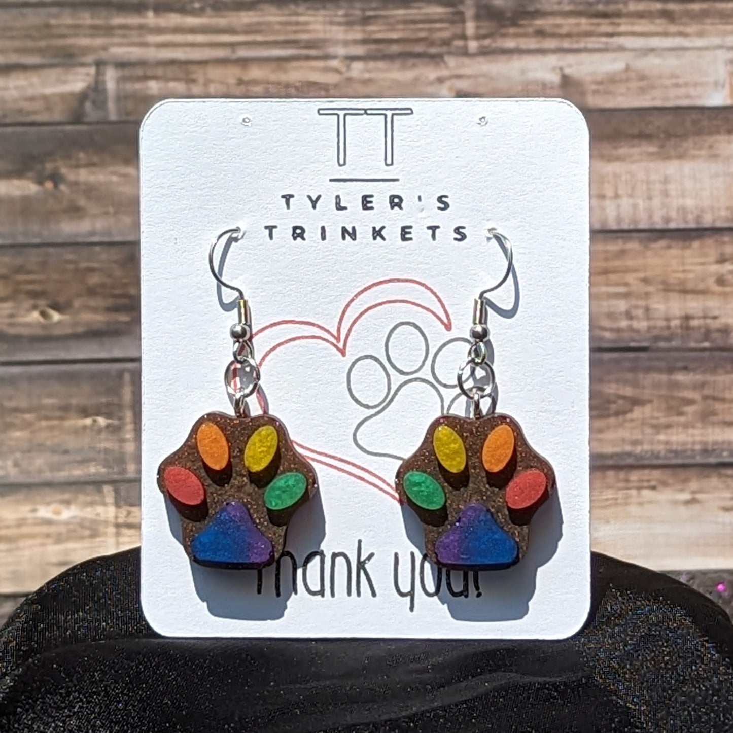 Rainbow Toe Beans - Paw Print Resin Dangle Earrings