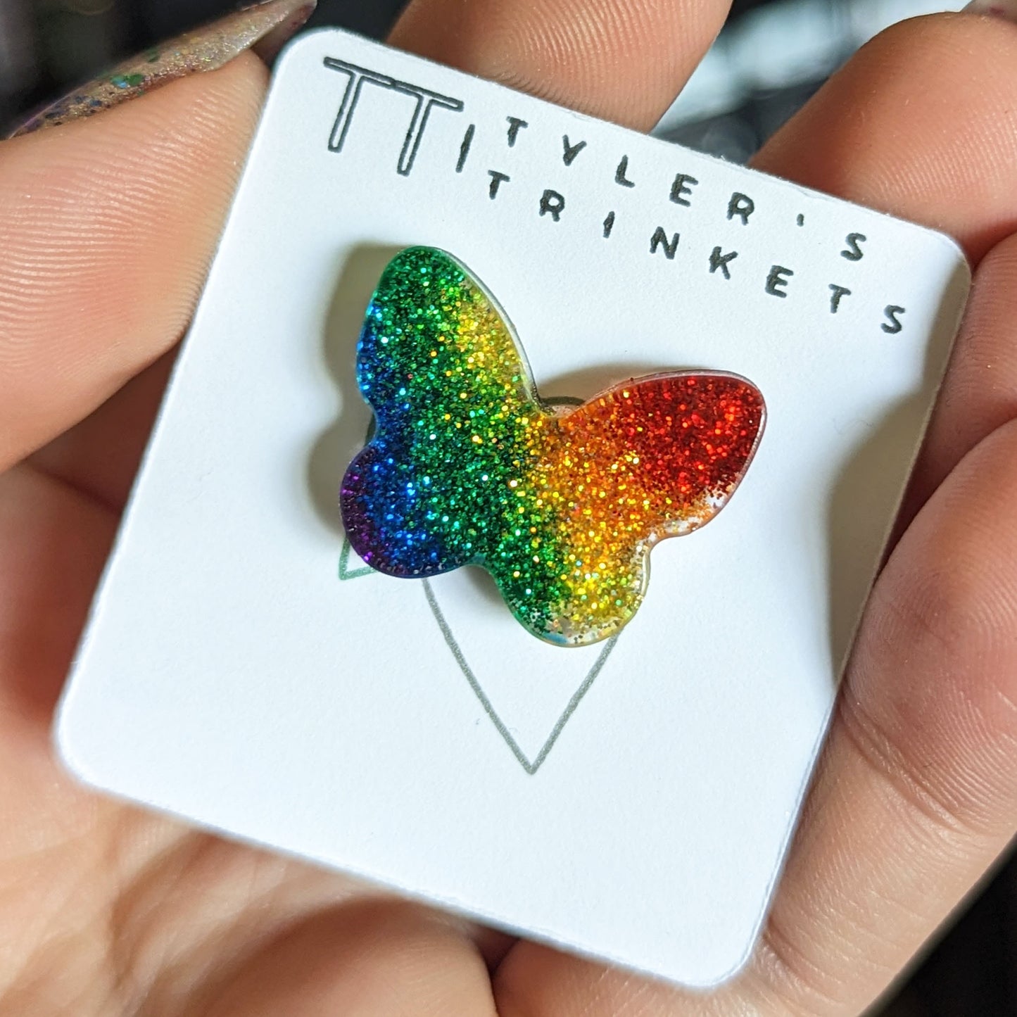 Glittery Rainbow Glitter Butterfly Pin