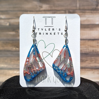 Fluttering Radiance - Trans Pride Butterfly Wing Earrings