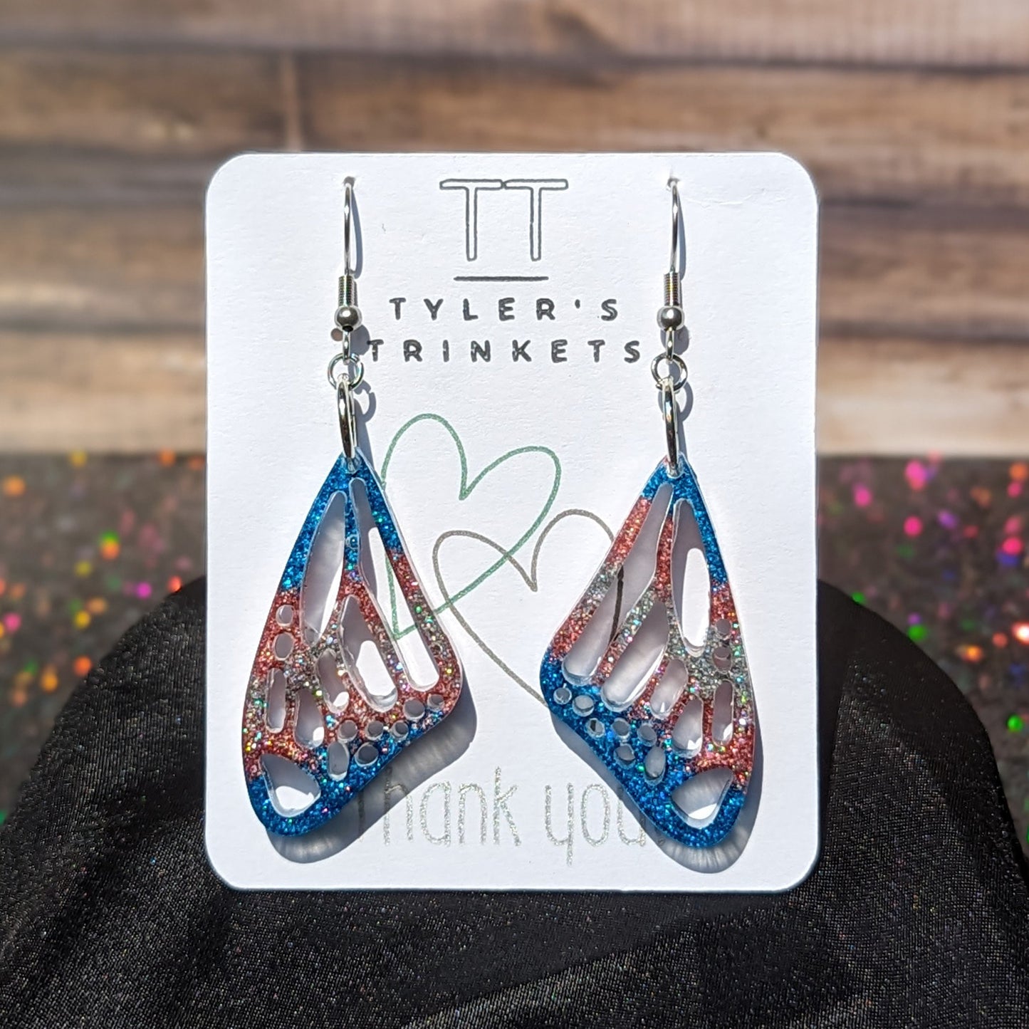 Fluttering Radiance - Trans Pride Butterfly Wing Earrings