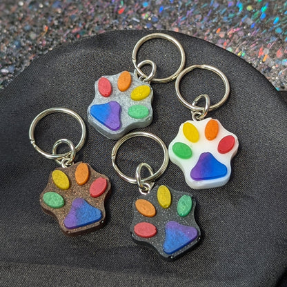 Rainbow Toe Beans - Paw Print Resin Keychain